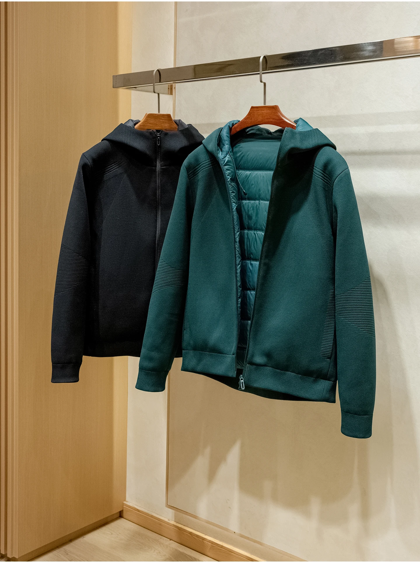 

90% White Goose down Puffer Jaet Men's Warm Casual Hooded Knitted Texture Polyester Fabric ell Zipper Closure Outerwear