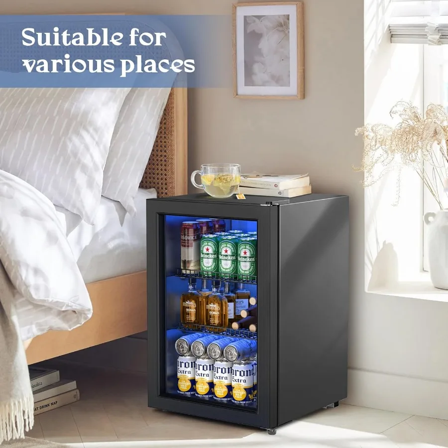 ثلاجة ومبرد للمشروبات قائمة بذاتها لبيرة الصودا أو النبيذ 90 علبة ثلاجة صغيرة مع باب زجاجي ودرجة حرارة رقمية