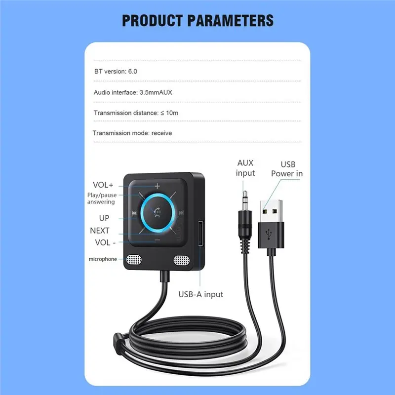 B03B-Wireless Bluetooth 6.0 Car Adapter Dual Mic USB 3.5Mm AUX Adapter Bluetooth Receiver - view 6