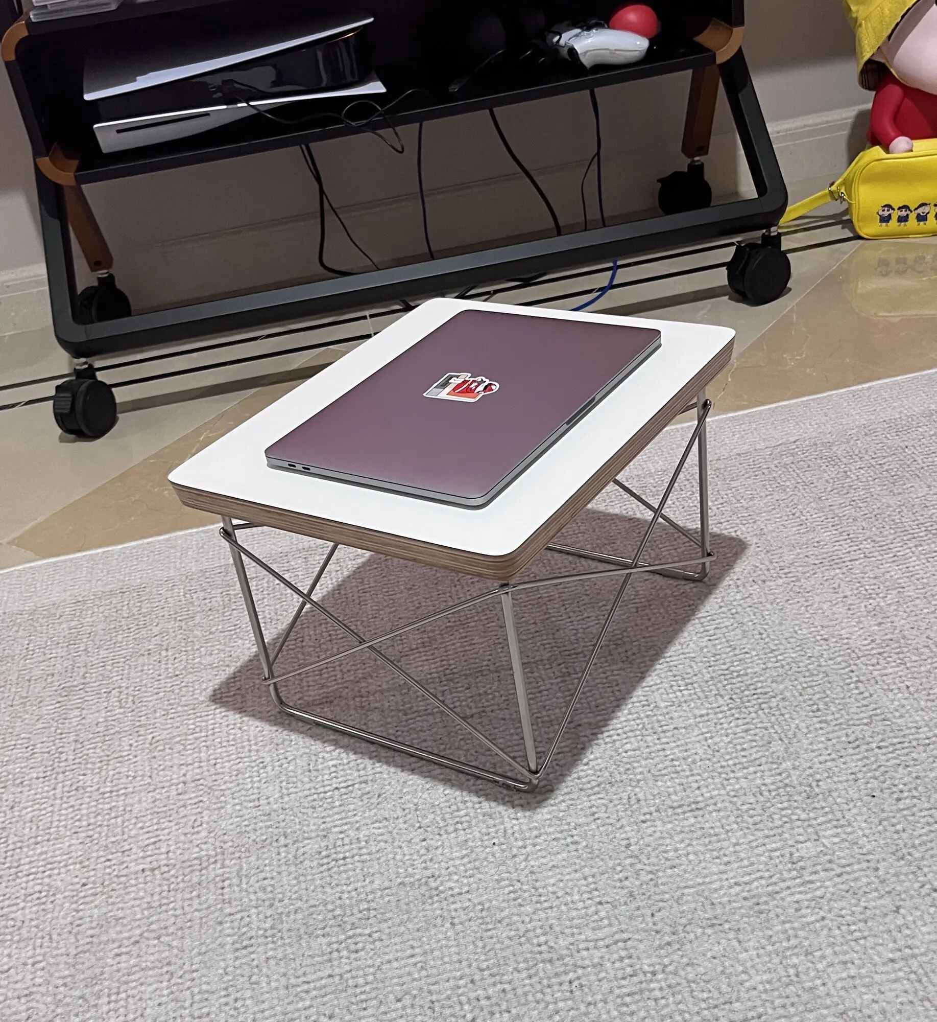 Small Sidetable LTR Low Table Plywood Rectangle Top Stainless Steel Frame Small Home Decoration Wire Base Table