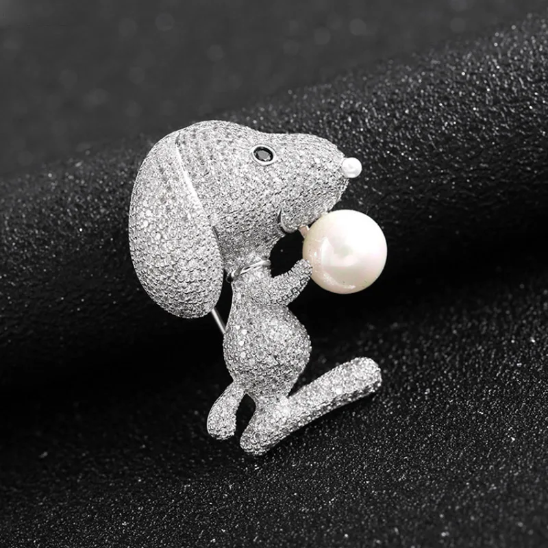 

Luxury Retro Pearl Brooch European American Fashion Animal Titanium Steel Zircon Micro-Inlaid Personality Accessory