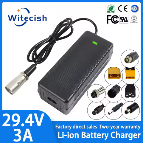 29.4V charger 3A for 24v 25.2v Li-ion battery 7S 18650 battery pack Connnector DC5525 XLR GX16 XT60 Built-in fast cooling fan