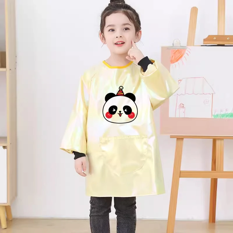 Children\'s Laser Painting Waterproof Long Sleeved Cover Smock Kindergarten Art Painting Baby Eating Bib Kids Apron