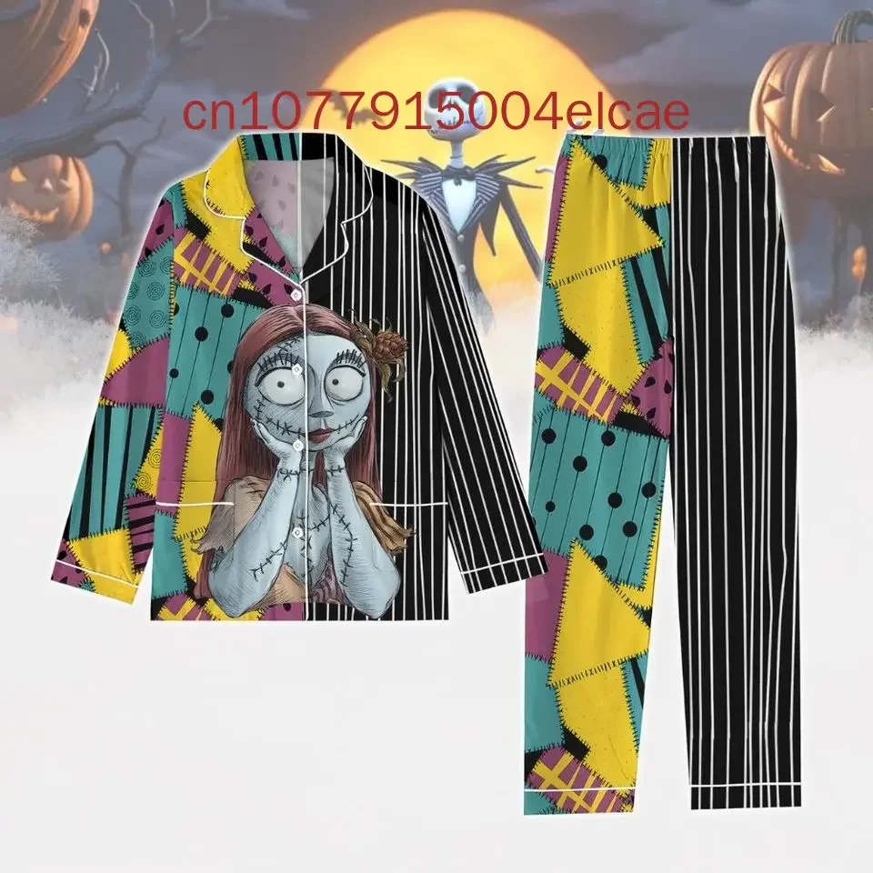 Disney the Nightmare before Christmas Pyjama-Set Jack und Sally, 3D-gedrucktes, lässiges Langarm-Shirt-Pyjama-Set für Herren und Damen