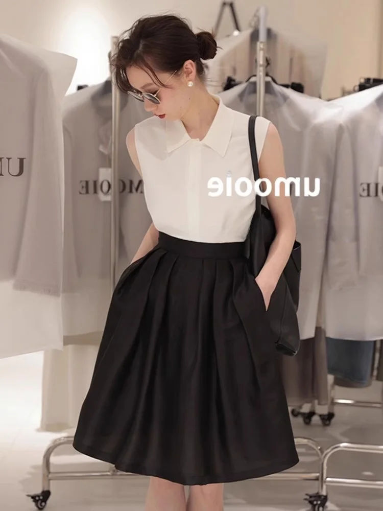 Fashionable A-Line  Skirt Two-Piece Set High Waist Commuter Style Korean Brand Rainbird Pocket Detail Ladies Skirt