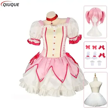 Puella Magi Madoka Magica Cosplay Kostuum Pruik Pruik Kaname Madoka Roze Korte Baljurk Halloween Party Uniform Outfit