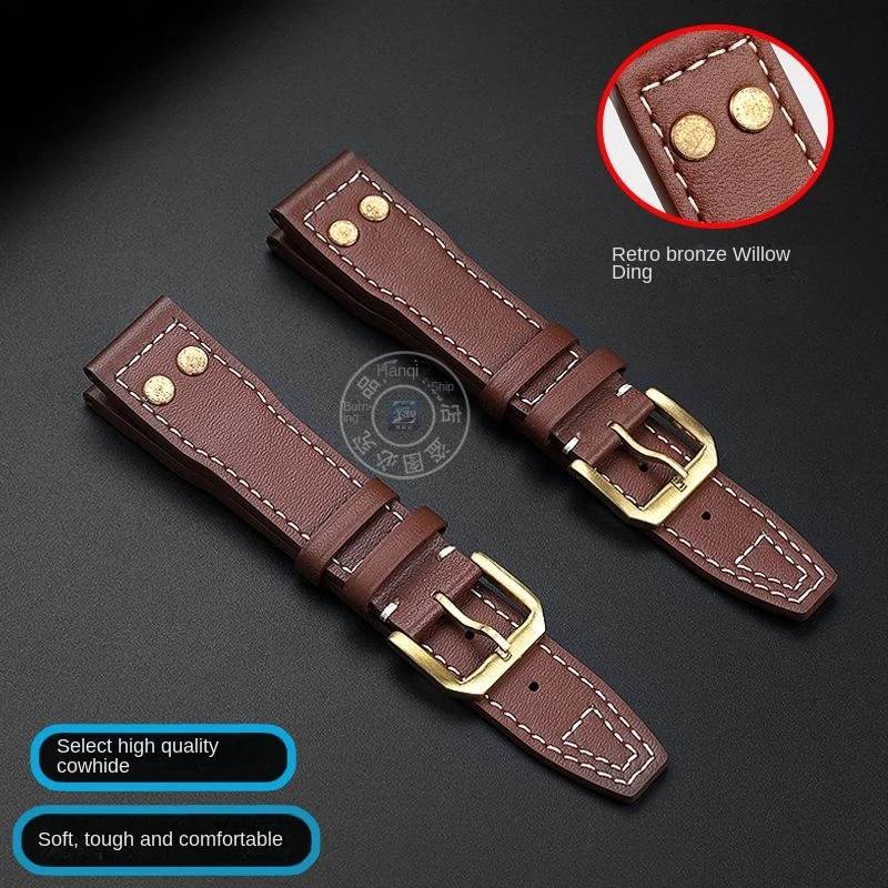 20mm 21mm 22mm Leather Watchband for IWC Pilot Bronze Dafei IW501005 Spitfire Fighter Watch Band With Nails Belt Men Black Brown