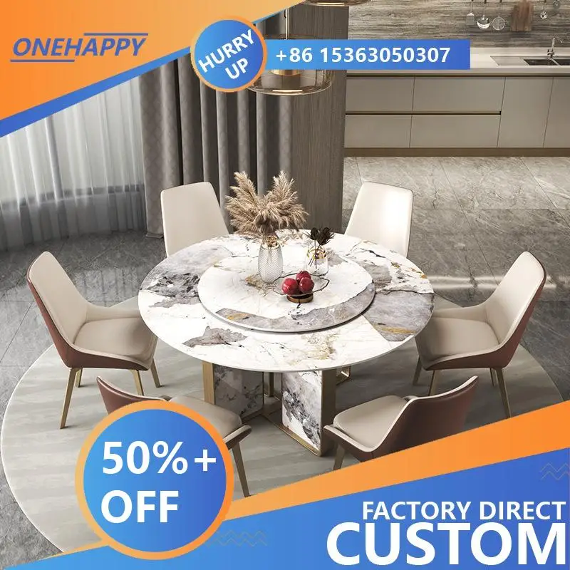 Any Size Custom Italian Luxury Natural Marble Round Dining Table Lazy Susan Turntable Scratch Durable Villa Dining Furniture