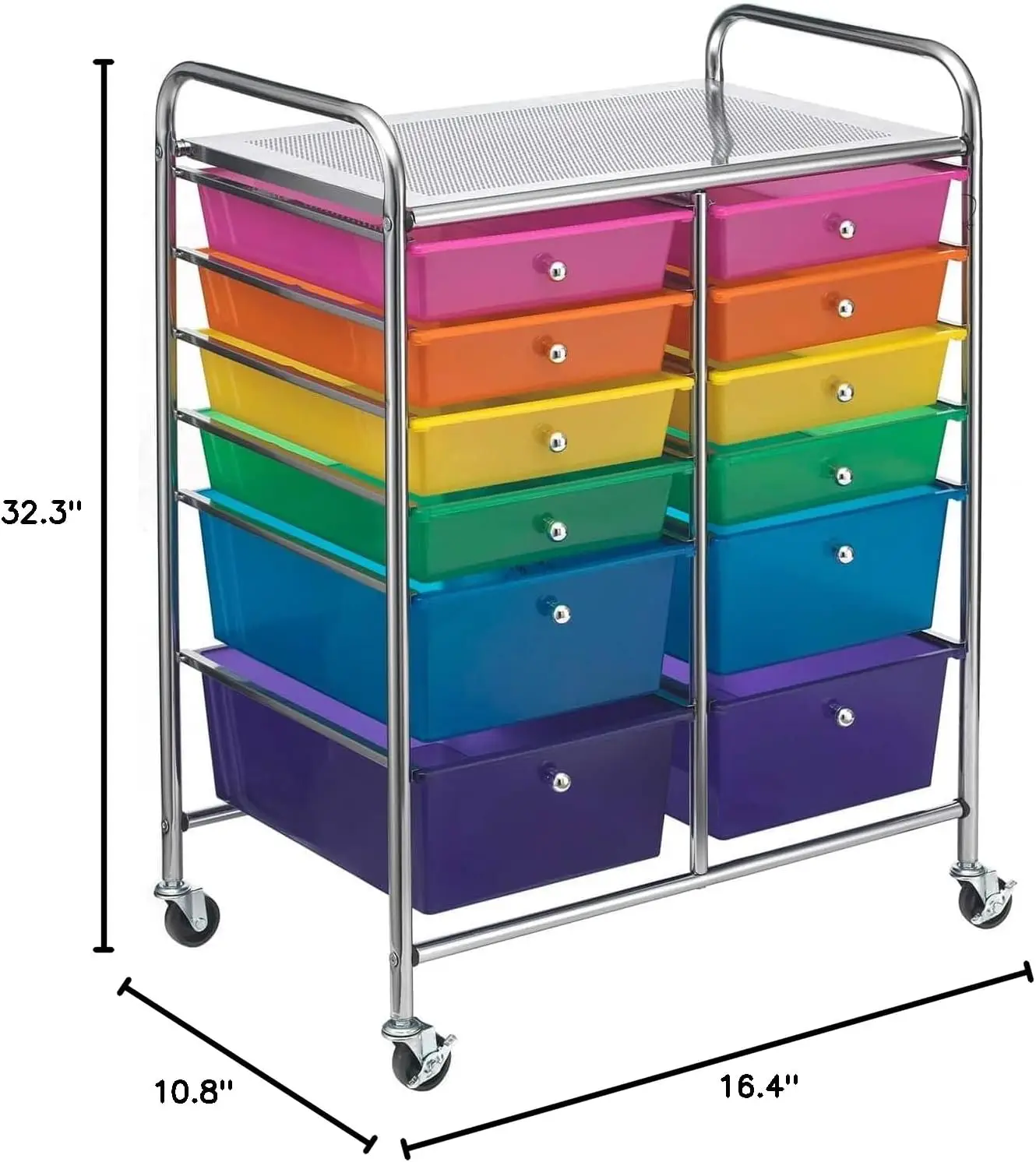 Multicolor 12 Drawer Rolling Cart - Storage Cart for Crafting Supplies, Home, Office, and School Organization - 1 Pack