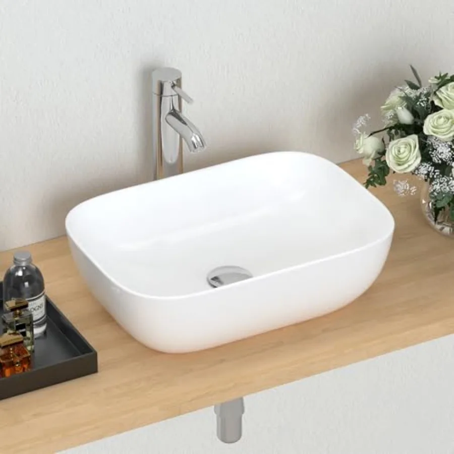 

18.3'' x 13'' Bathroom Vessel Sink White Porcelain Ceramic Sink Bowl Above Counter Oval Wash Basin Vanity Sink Lavatory Art Bas