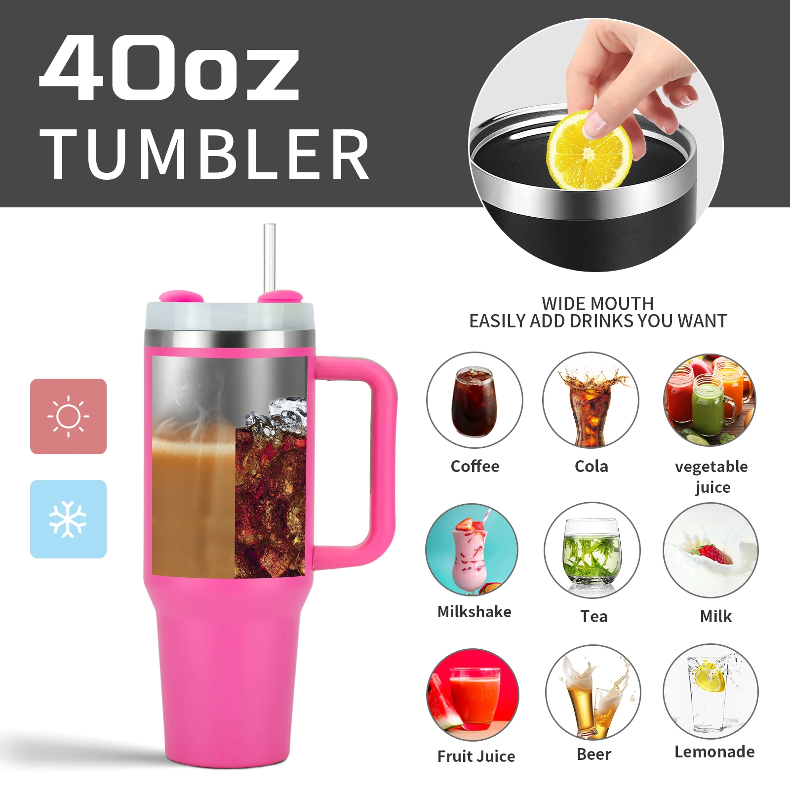 40OZ Large Capacity Insulated Cup Stainless Steel Thermos Bottle Cold and Hot Tumbler with Handle Portable Car Travel Mug 1200ML