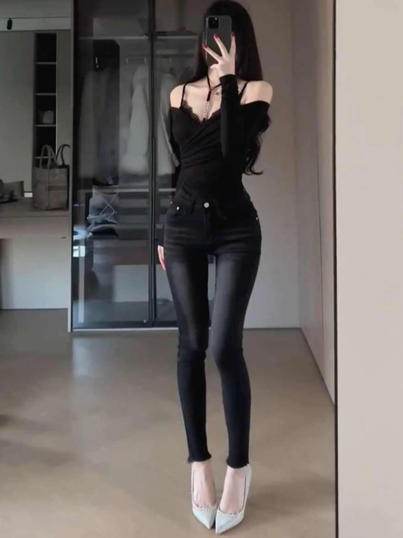 Slim Fit High Waist Denim Jeans Women's Autumn New Style Elastic Versatile Nine Points Pencil Pants Korean Style Ins Wind