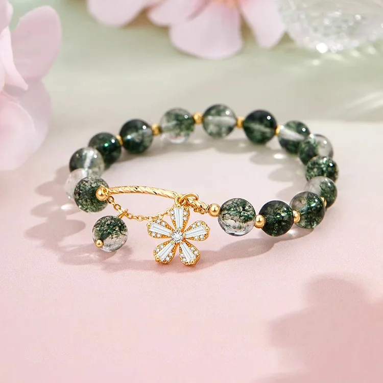 

New Green Ghost Flower Beaded Women's Bracelet Niche Design High-end Petal Hand Rope Girlfriend Light Luxury Girlfriend Gift