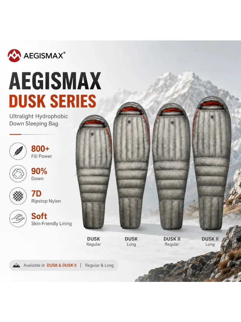 AEGISMAX DUSK Ultralight Mummy Down Sleeping Bag 800+FP  Duck‑Down 7D Ripstop Fabric Connectable for Hiking Backpacking Camping