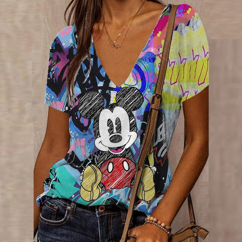 Fashion Womens T-shirt 3D Kawaii Tees Tops 2024 New Harujuku Disney Mickey Mouse Short Sleeve T Shirt Oversized Loose Woman Top