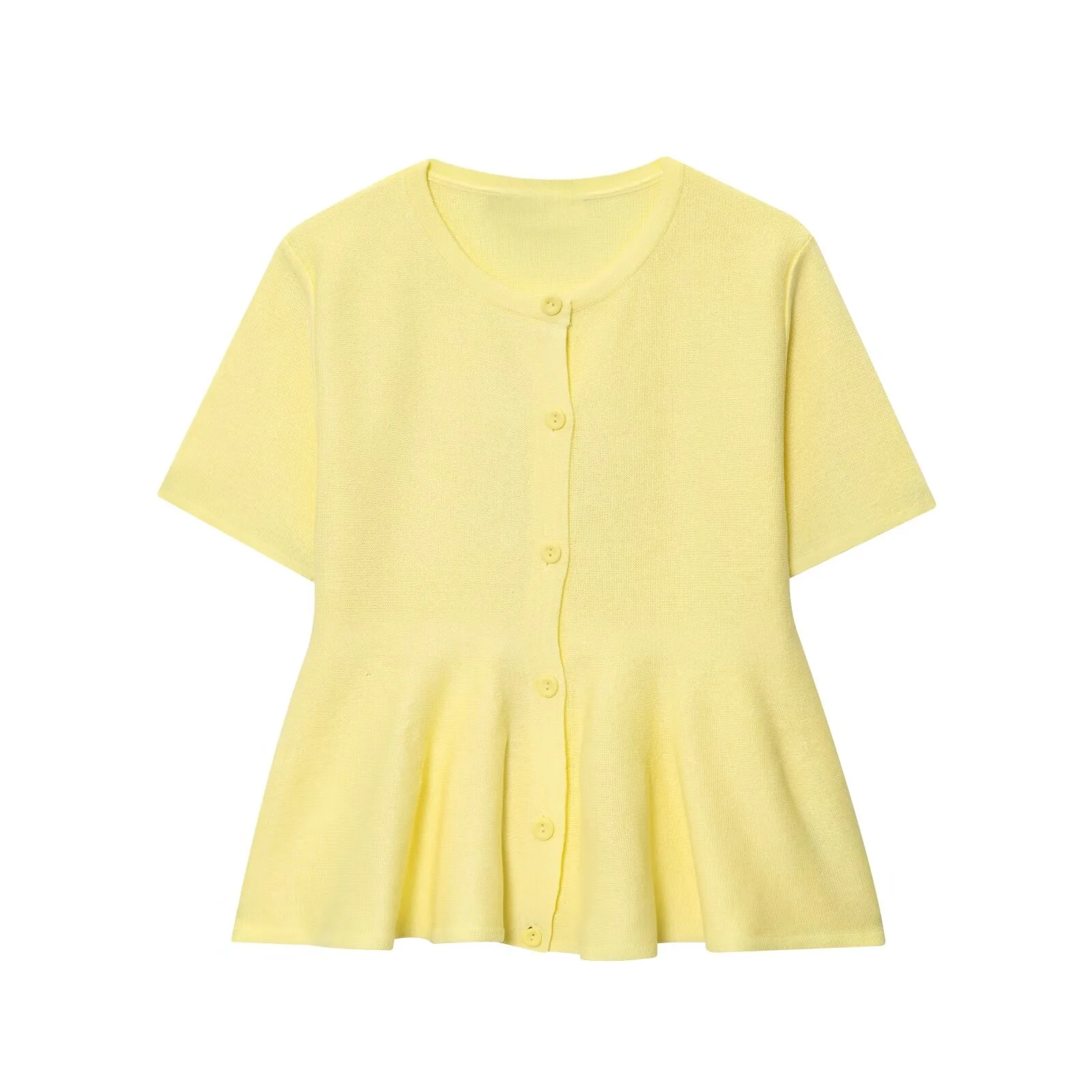 

BSK&TRAF2025 women's summer new casual short skirt style hem round neck short sleeve waist knitted cardigan sweater jacket