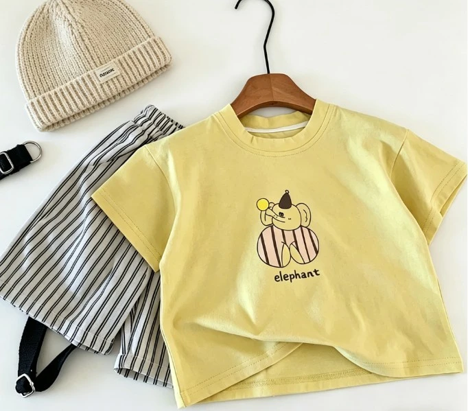 Kids Cute Print T Shirt With Elephant Ice Cream And Bird Graphics Soft Cotton Casual Short Sleeve Tops For Boys Girls Daily Wear