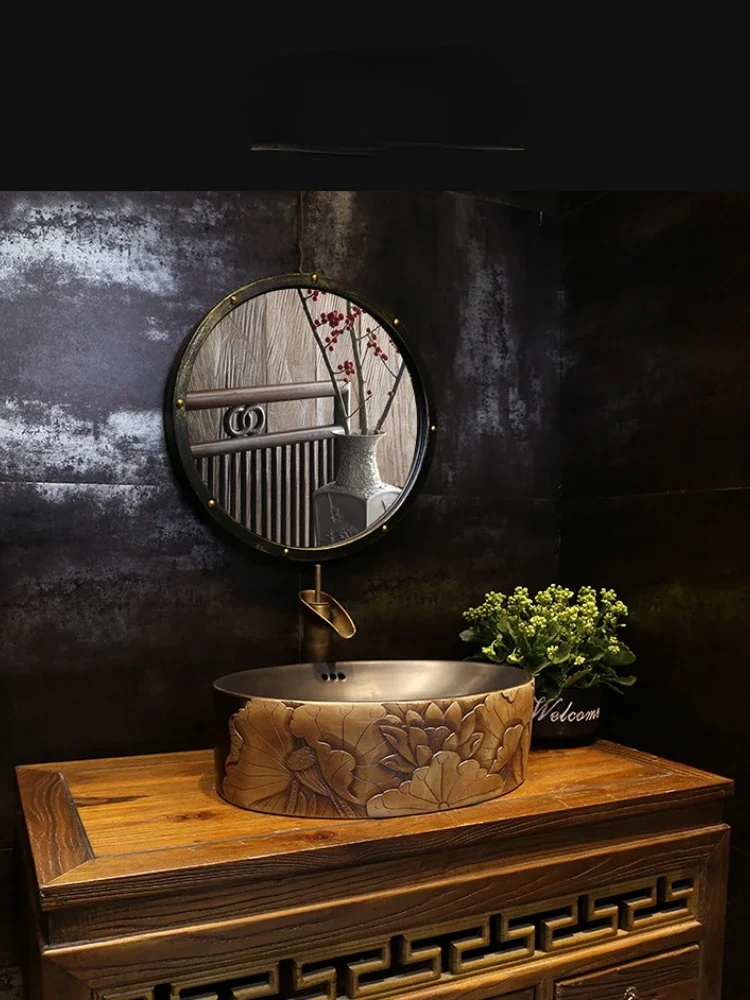 ~Lotus Antique Art Table Basin Jingdezhen Ceramic Washbasin Creative Chinese Retro Wash Basin