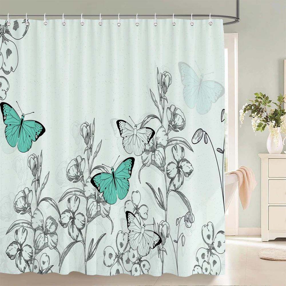 

Beautiful Flowers Shower Curtain Bathroom Waterproof Shower Curtain Birds Butterfly Printing Curtains for Bath Shower With Hooks