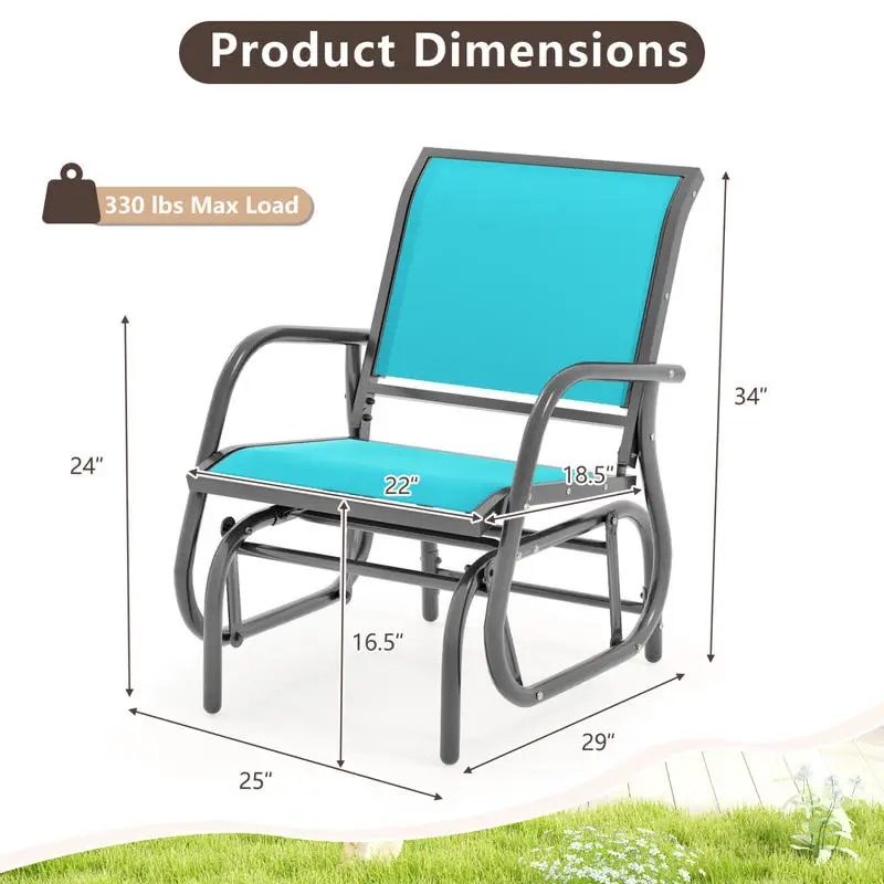 

Outdoor Single Swing Glider Rocking Chair with Armrest-Turquoise
