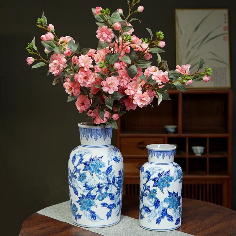Modern Embossed Floral Ceramic Vase Dining Table Decoration Plant Pot Living Room Peony Water Vase Crafts Indoor Aesthetic Decor