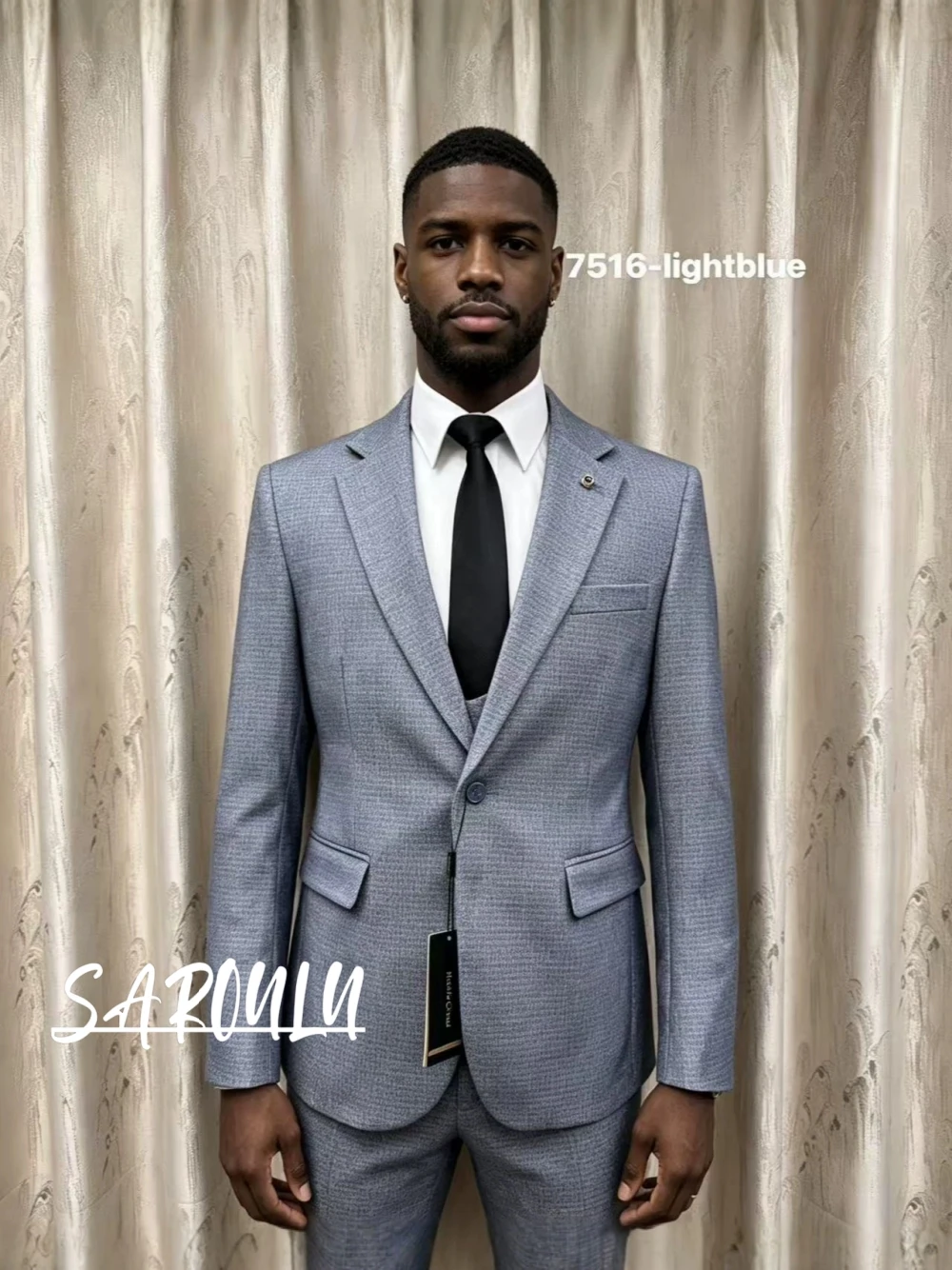 

Men's 3 Piece Light Blue Suit Slim Fit Wedding Groom Business Office Formal Blazer Vest Pants Set Party Tuxedo 2026 Chic Wear