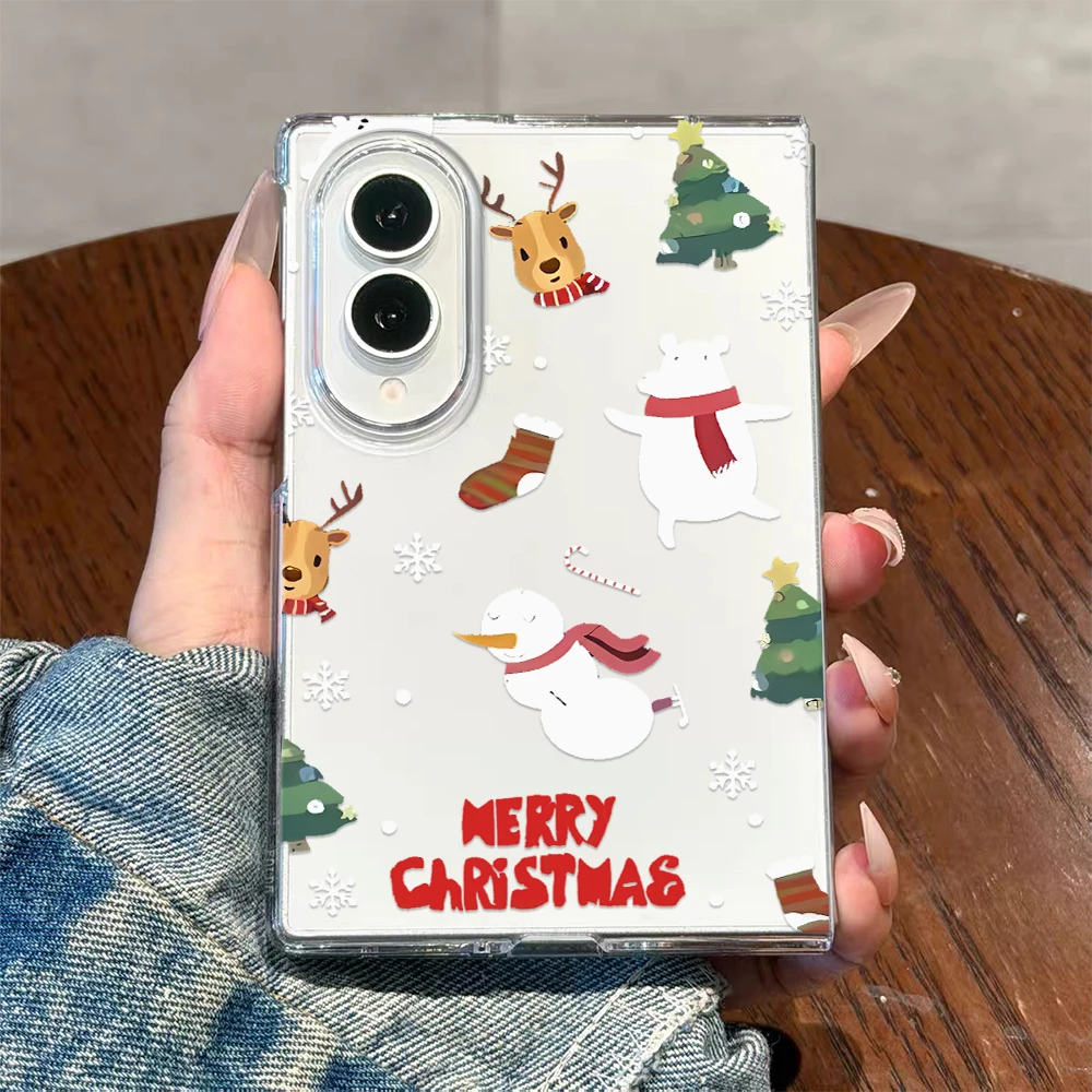 Christmas Reindeer Snowman Clear Ultra Phone Case For Samsung Galaxy Z Fold 8 7 6 5 4 3 2 Shcokproof Protective Hard Pc Cover