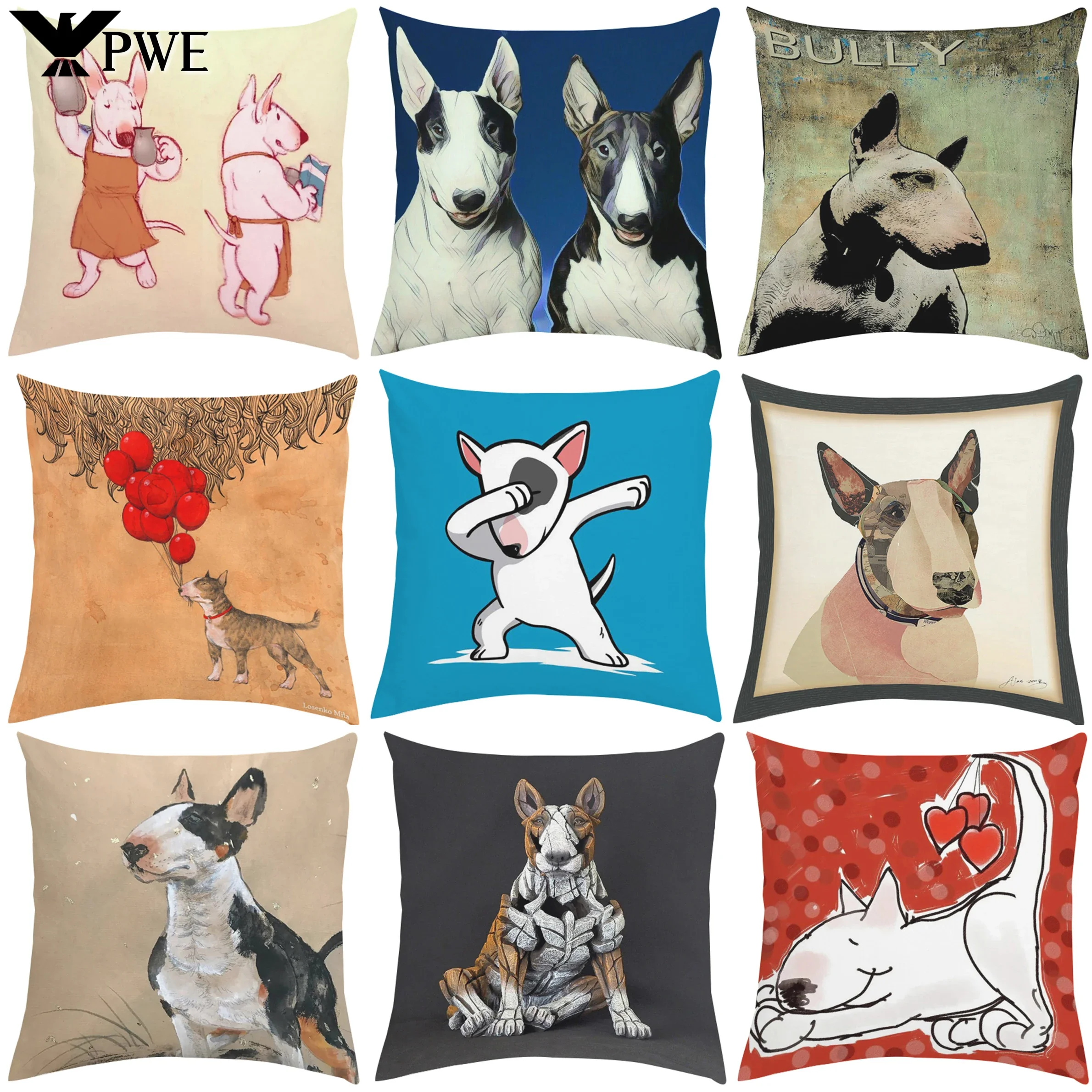 Cushion Cover 45x45 Bull Terrier Art Pillow Cases Decorative Pillows Covers Pillowcase Cushions Home Decor Car Decoration Sofa