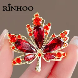 Rinhoo Red Rhinestone Maple Leaf Brooch Pins For Women Men Luxury Zircon Leaves Lapel Badge Plant Corsage Wedding Party Jewelry