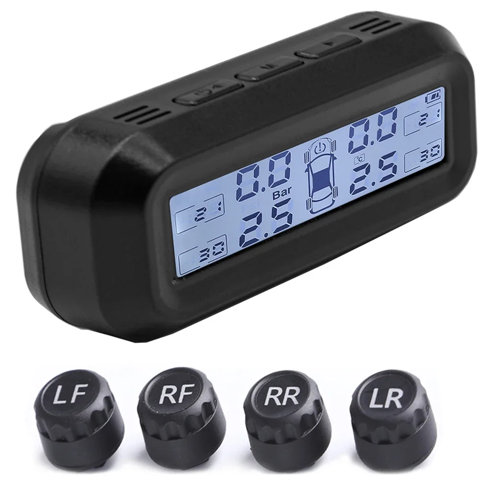 TPMS Car Tire Pressure Monitor System Automatic Brightness Control Attached to Glass Wireless Solar Power TPMS with 4 Sensors