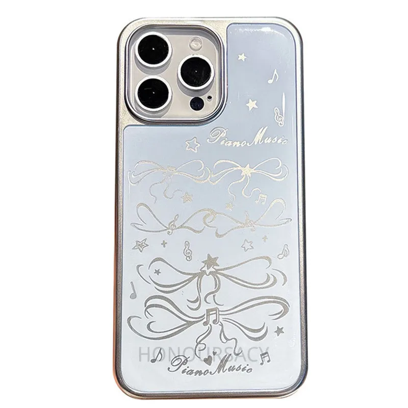 

Чехол для телефона с подвеской в виде синего банта для девочек, защитный чехол из эпоксидной смолы с серебряным краем, подходит для Iphone 16PM 15pro 14 13 12 11, задняя крышка