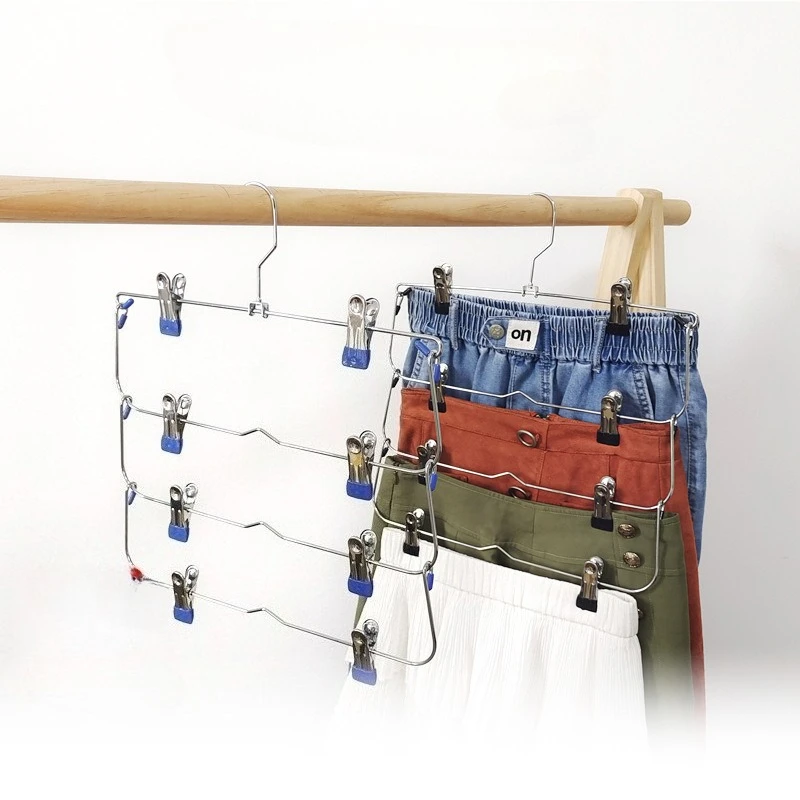 1 قطعة شماعات ملابس متعددة الطبقات مع 8 مقاطع صندوق تخزين ملابس حامل أرفف تجفيف خزانة سراويل قابلة للطي الملابس رف تنورة معدنية #1