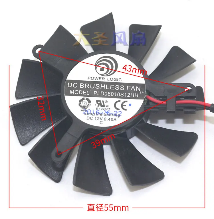 

Power Logic PLD06010S12HH DC 12V 0.40A 2-Wire Dia.55mm Hole 43-39-32mm Server Cooling Fan