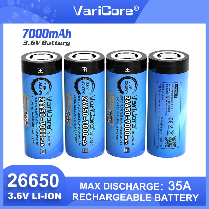VariCore VC-2670 26650 35A high discharge Power Rechargeable Lithium Battery 26650A 3.7V 7000mA Large capacity for Power tools