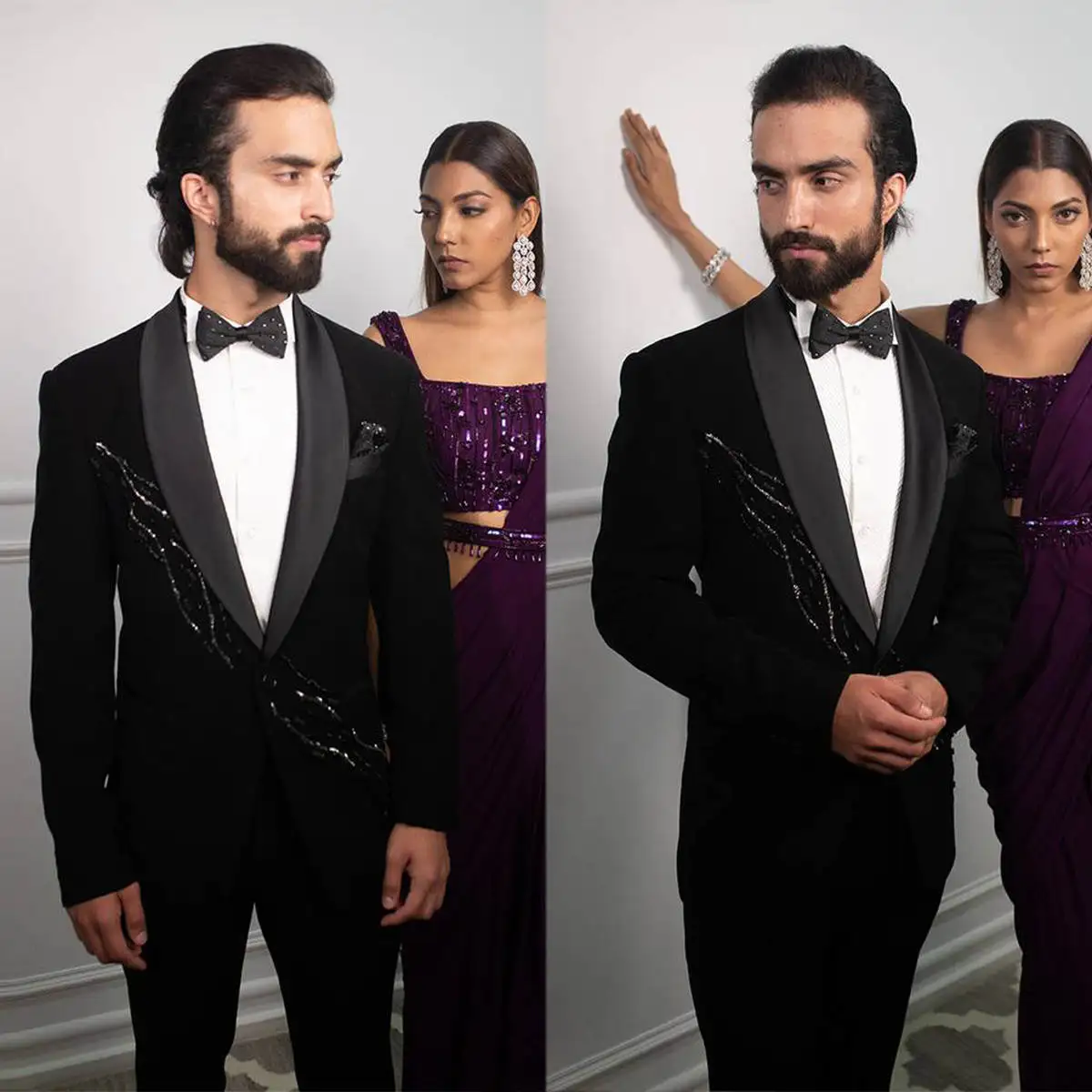 Exquisite Man Tuxedos Beaded 2 Piece Breathable Wedding Suit Design Blazer Pants Evening Groom Wear For Party Prom Customized