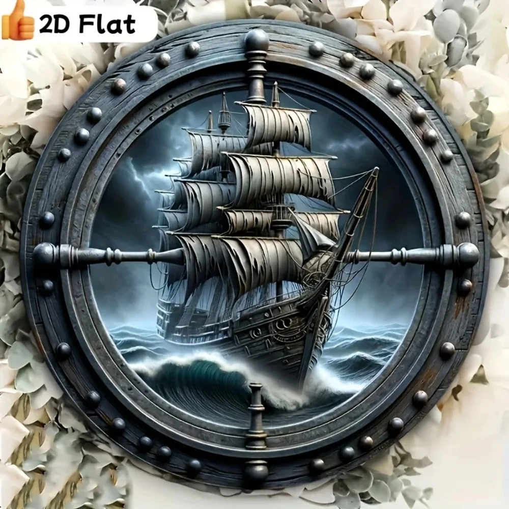 Vintage Pirate Ship Logo Aluminum Wall Art 8 Inch Waterproof Durable Decor For Living Room Bedroom Home Bar Office