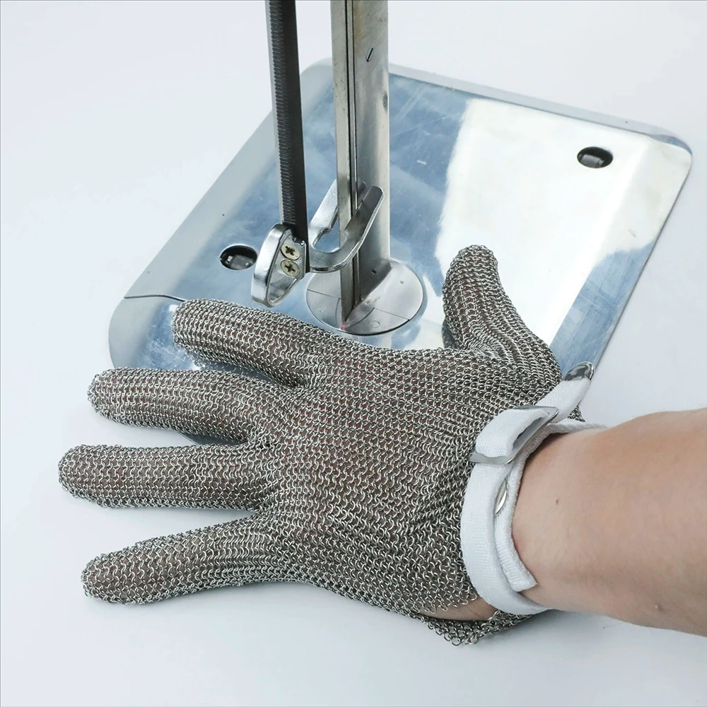 Stainless Steel Mesh Safety Glove For Cut Protection, Ambidextrous, Adjustable Wrist Strap for Cuting Sewing Machine