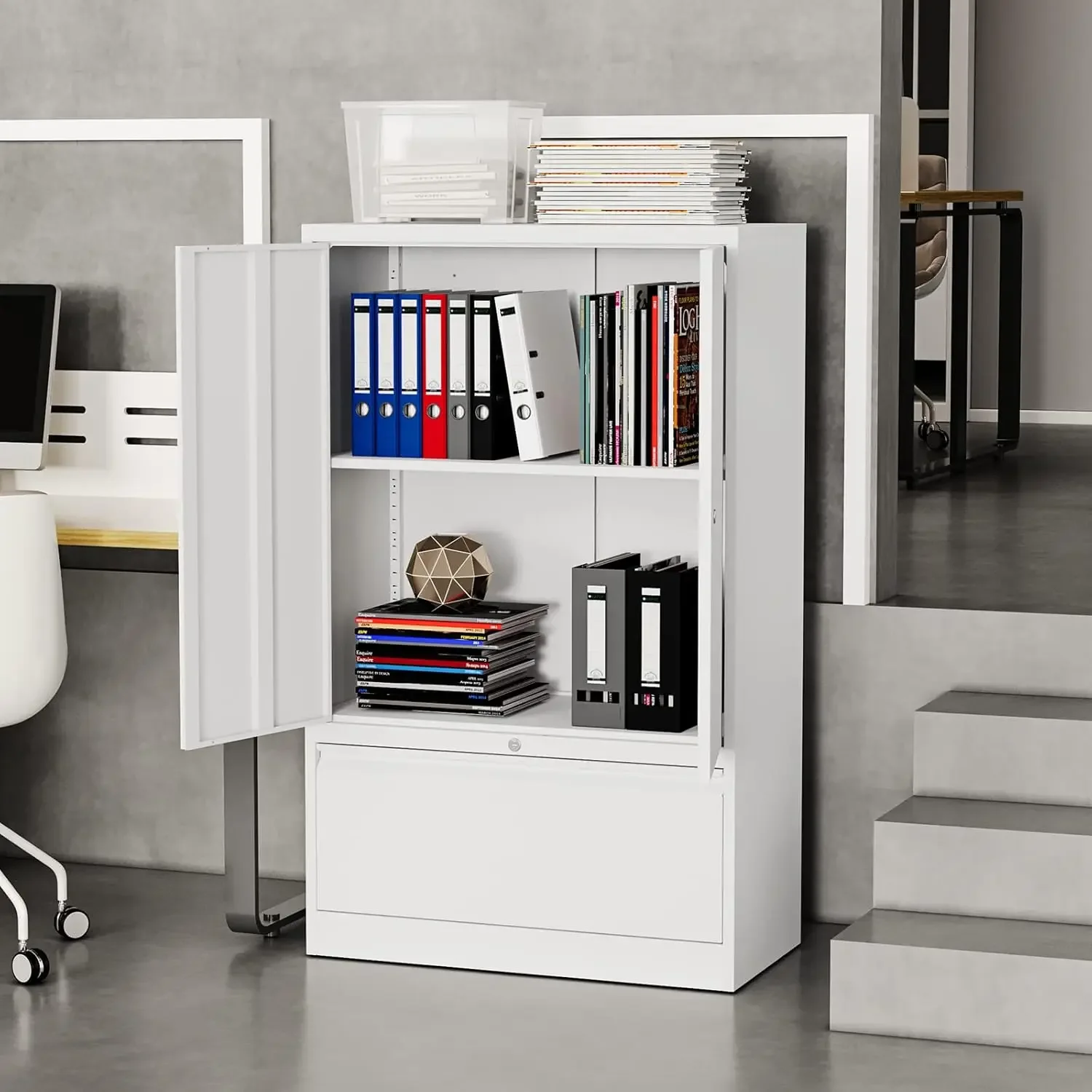 Metal Storage Cabinets with Lockable Drawers and Doors, Lateral File Cabinets Metal Filing Cabinet for Home Office Hanging Files