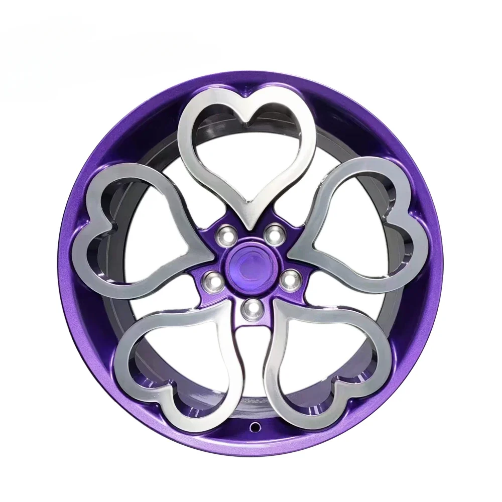 Pengzhen custom 20 21 22 inch 5x114.3 purple love heart shaped car alloy wheels rims for tesla model 3