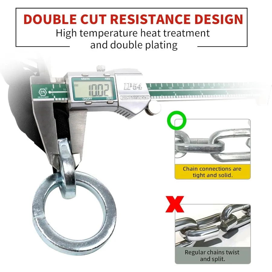 قفل دراجة مضاد للسرقة شديد التحمل بطول 3 أقدام بطول 90 سم مع سلاسل متينة سميكة 10 مم وقفل U 16 مم للدراجات النارية والدراجات النارية