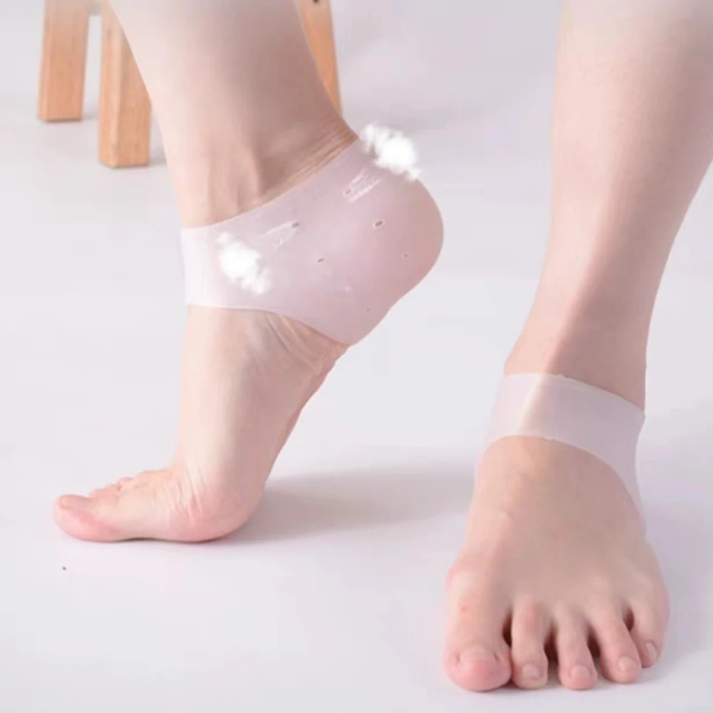 2Pairs Silicone Heel Pads Anti Cracking Foot Pad Plantar Fasciitis Pain Relief Heels Protectors Moisturizing Feet Skin Gel Socks