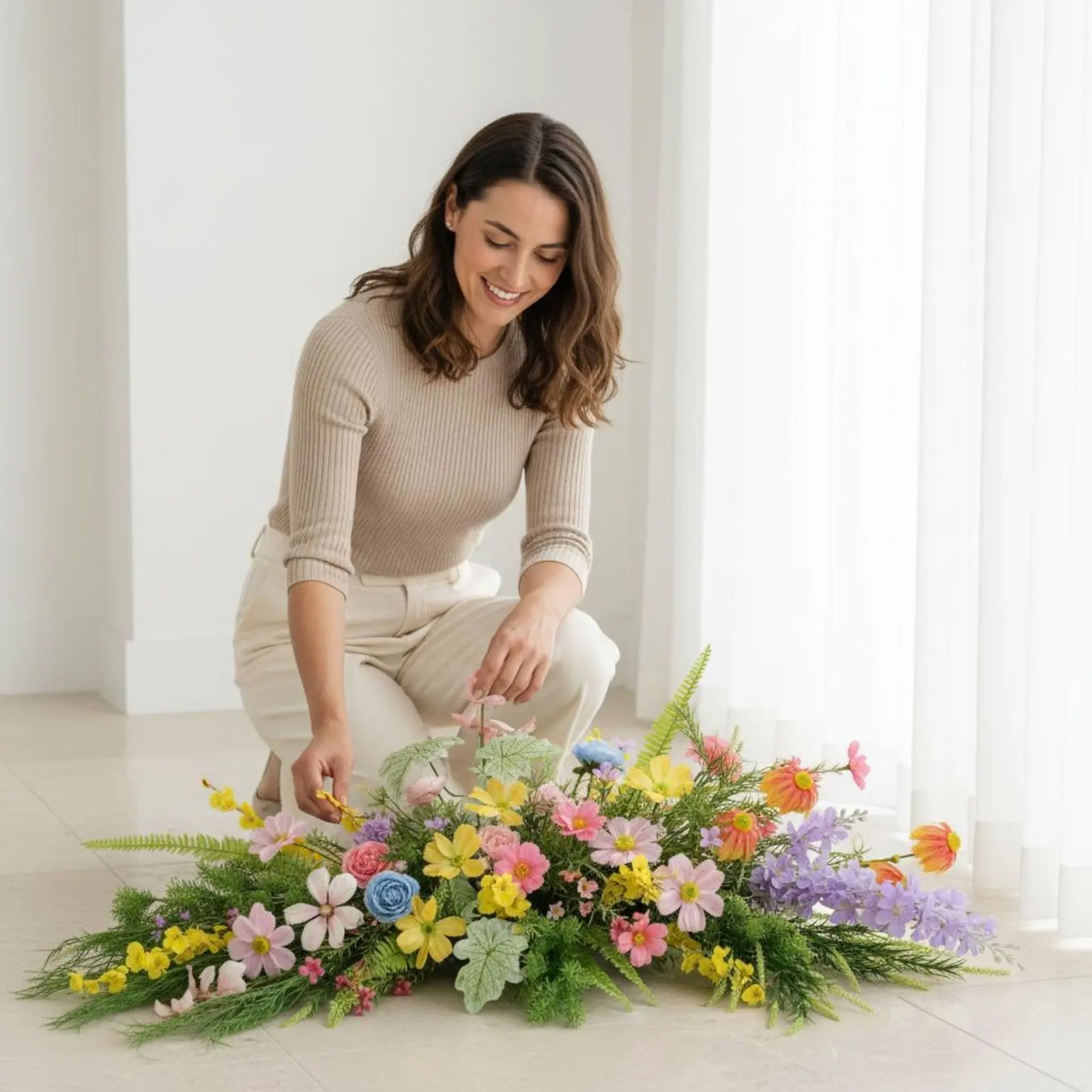 

4 Pieces Artificial Floral Arrangement Easy to Place Artificial Flower Arrangement Fake Flower Arrangement No Watering Needed