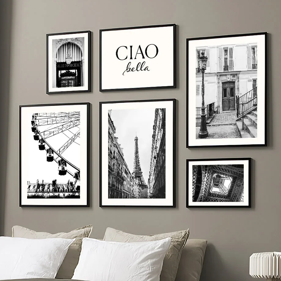 Paris Towel Ferris Wheel Cafe Fashion Girl Wall Art Canvas Painting Black White Living Room Poster Print Home Decor Wall Picture