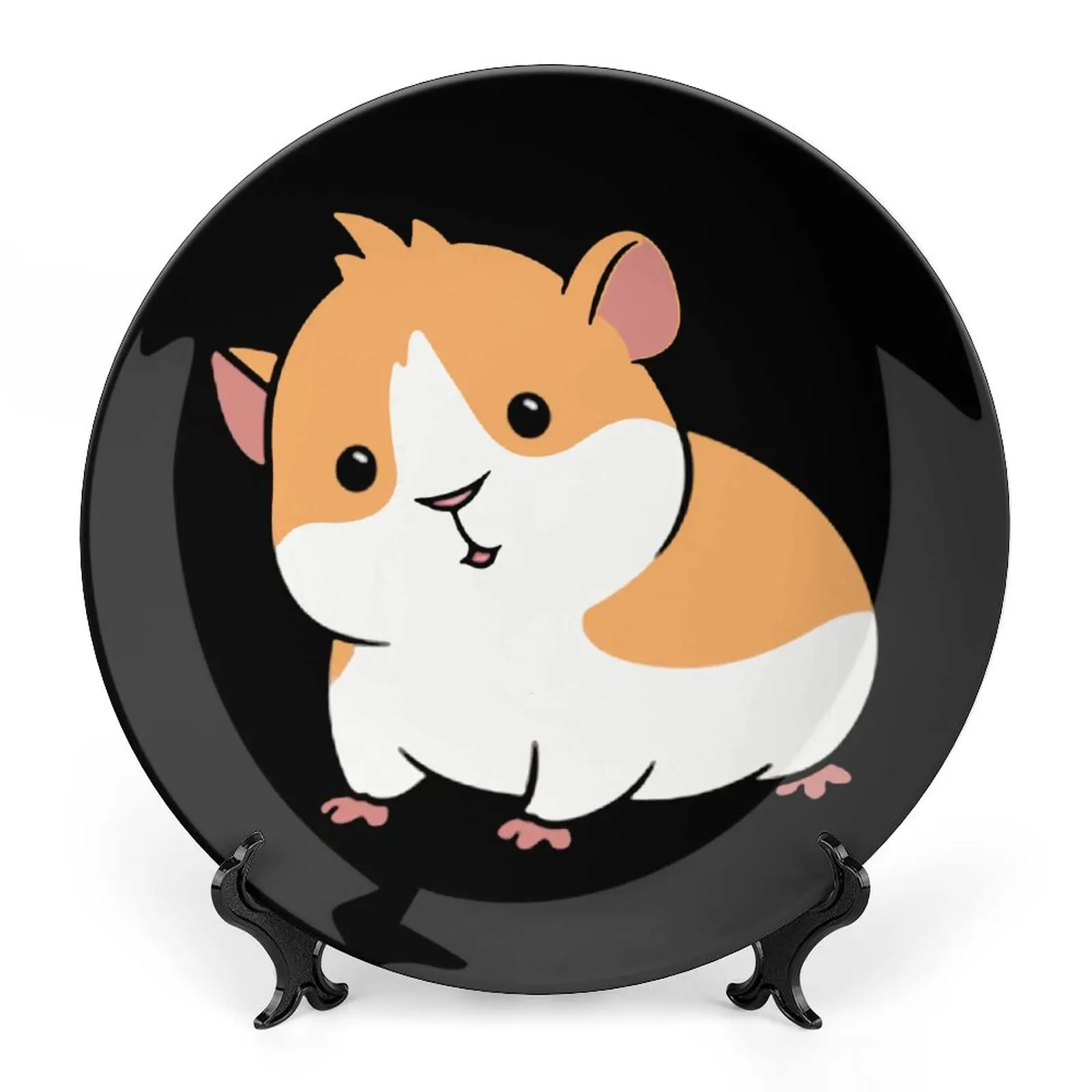 Cute Guinea Pigs Funny Bone China Decorative Plate Round Ceramic Plates Craft with Display Stand for Home Office Wall Decoration