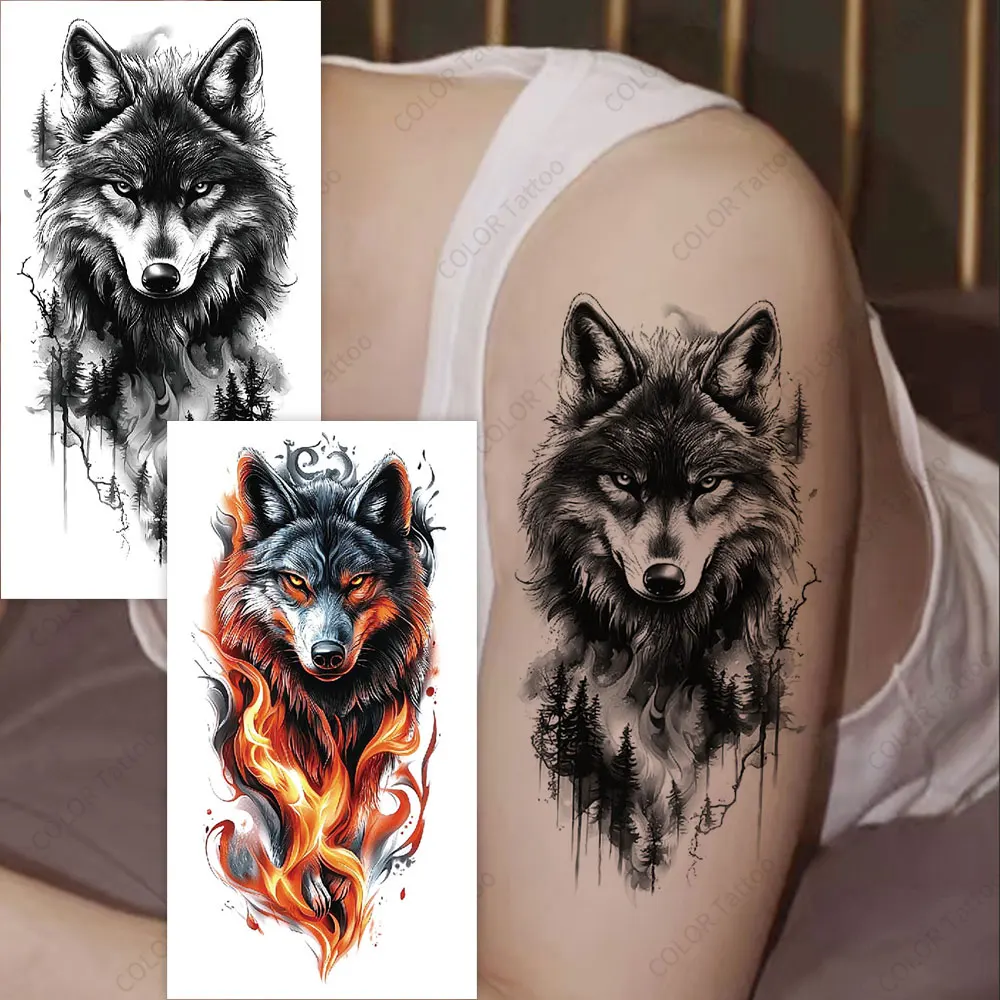

Animal Men's Temporary Tattoos for Arm Sleeve Body Waterproof Wolf Lion Tiger Tattoo Stickers Diaposable Fake Tattoo for Women