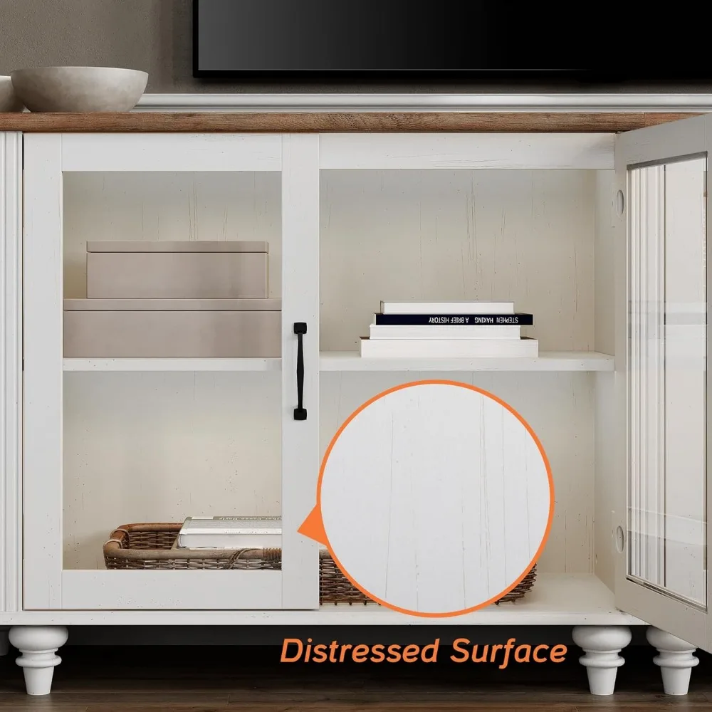 Buffetschrank mit 4 Glastüren, großer Couchtisch, Holzküchenschränke mit Aufbewahrungsschränken, modernes Bauernhaus