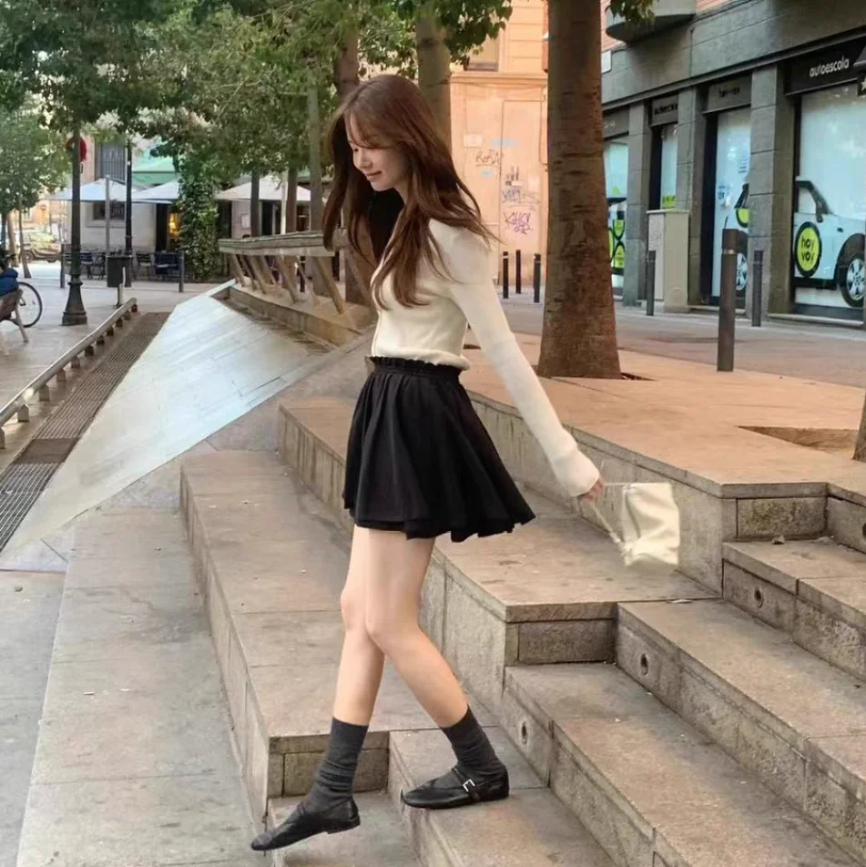 

Spring 2025 New Korean Sle Ounce Basic Pure Color Sweet Dstring Anti-Aging A-Line Skirt ort Skirt for Women