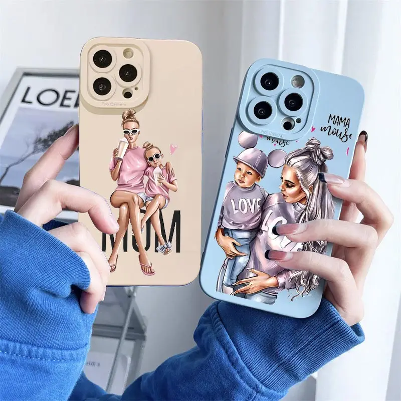 Baby Girl Super Mom Phone Case For iphone 12 11 14 13 14 Pro Max XR X XS Max SE2 Fashion Family Soft cover For iphone 7 8 Plus