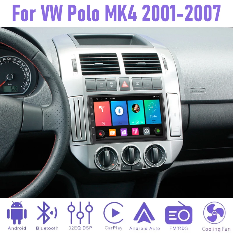 

7'' 4+64GB For VW Polo MK4 2001-2007 Car Radio Wireless Carplay Android 15 Auto Steering Wheel Control Bluetooth Stereo