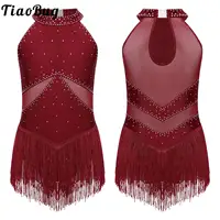 Niños Niñas Ballet gimnasia flecos danza leotardo vestido brillante diamantes de imitación malla transparente patinaje sobre hielo mono Ropa de baile